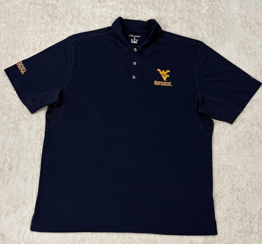 Champion WVU West Virginia Mountaineers Mens XL Navy Performance Polo Shirt